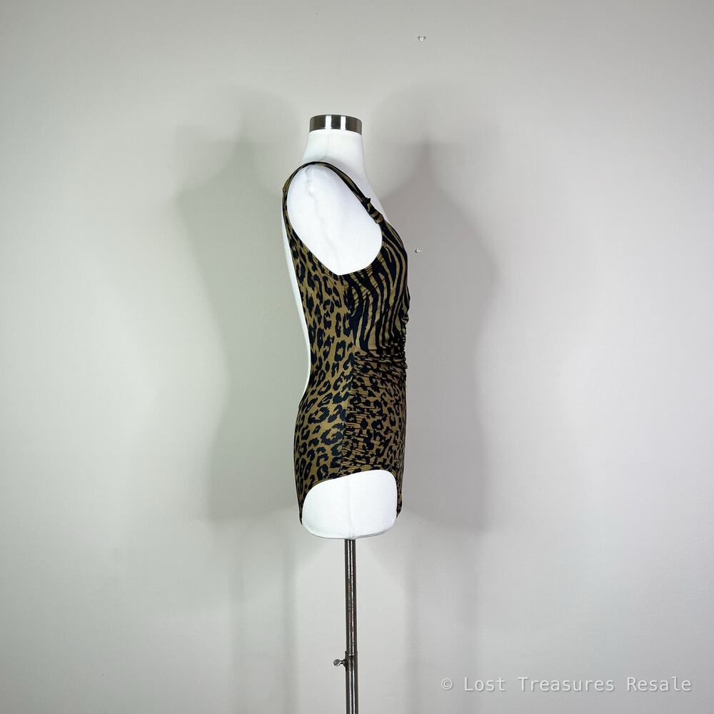 Dior | Vintage Animal Print Brown Black Open Back Ruched One Piece Swimsuit 8 - Picture 5 of 9